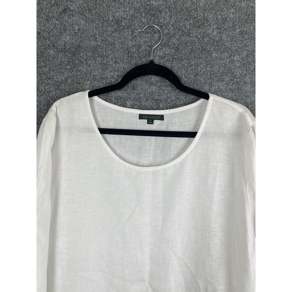 For-Cynthia White Linen Asymmetrical 3/4 Sleeve Blouse Size XL‎ - Picture 5 of 13